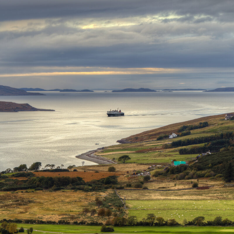 A view from Ullapool Hill in Ullapool on the western coast of Scotland.