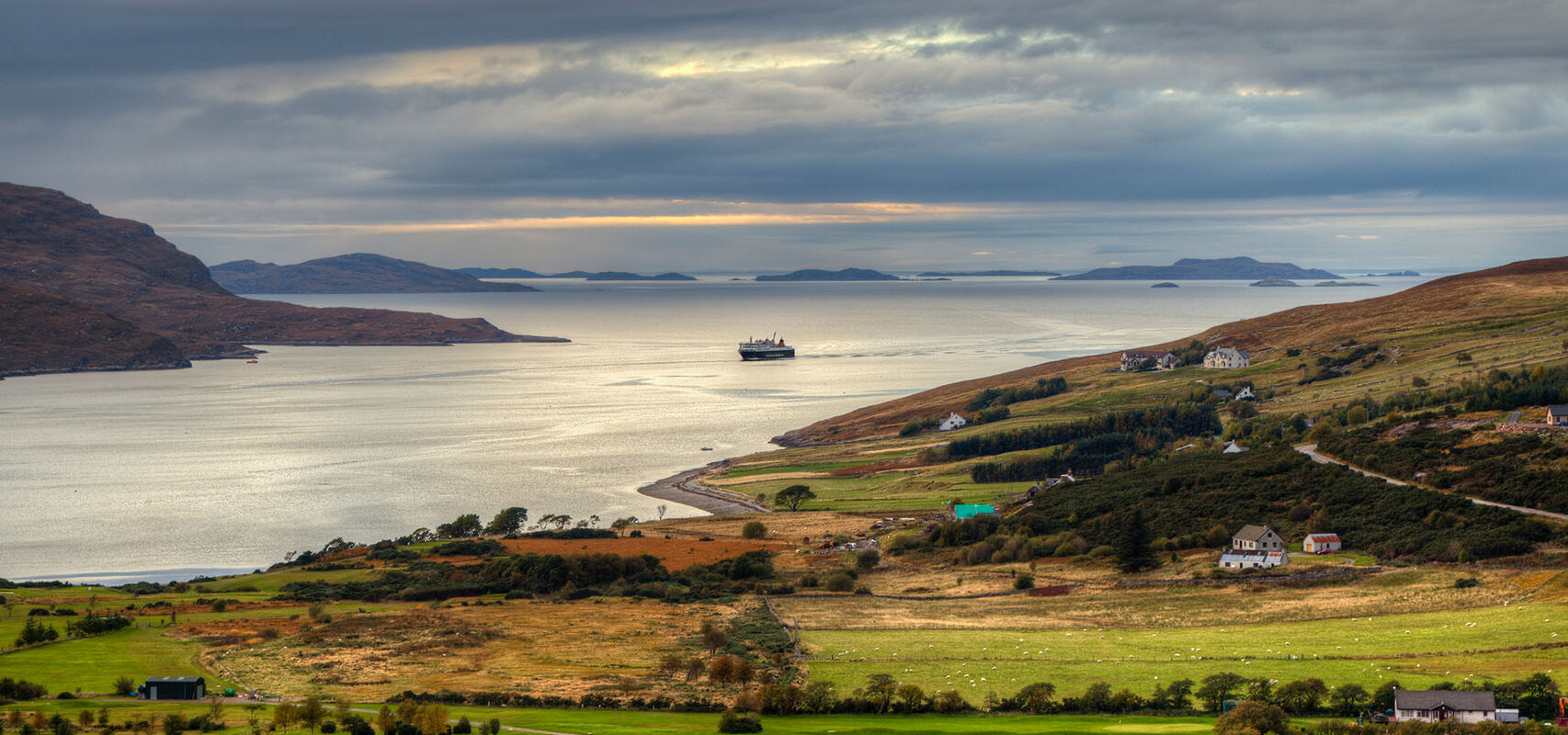 A view from Ullapool Hill in Ullapool on the western coast of Scotland.