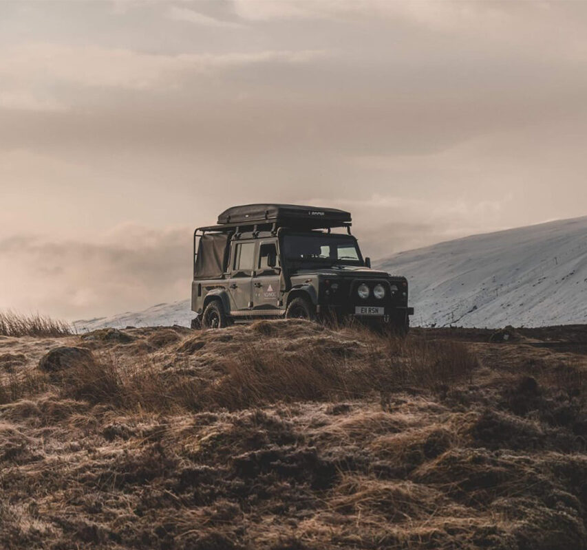 A Land Rover Defender belonging to Nomadic Scotland