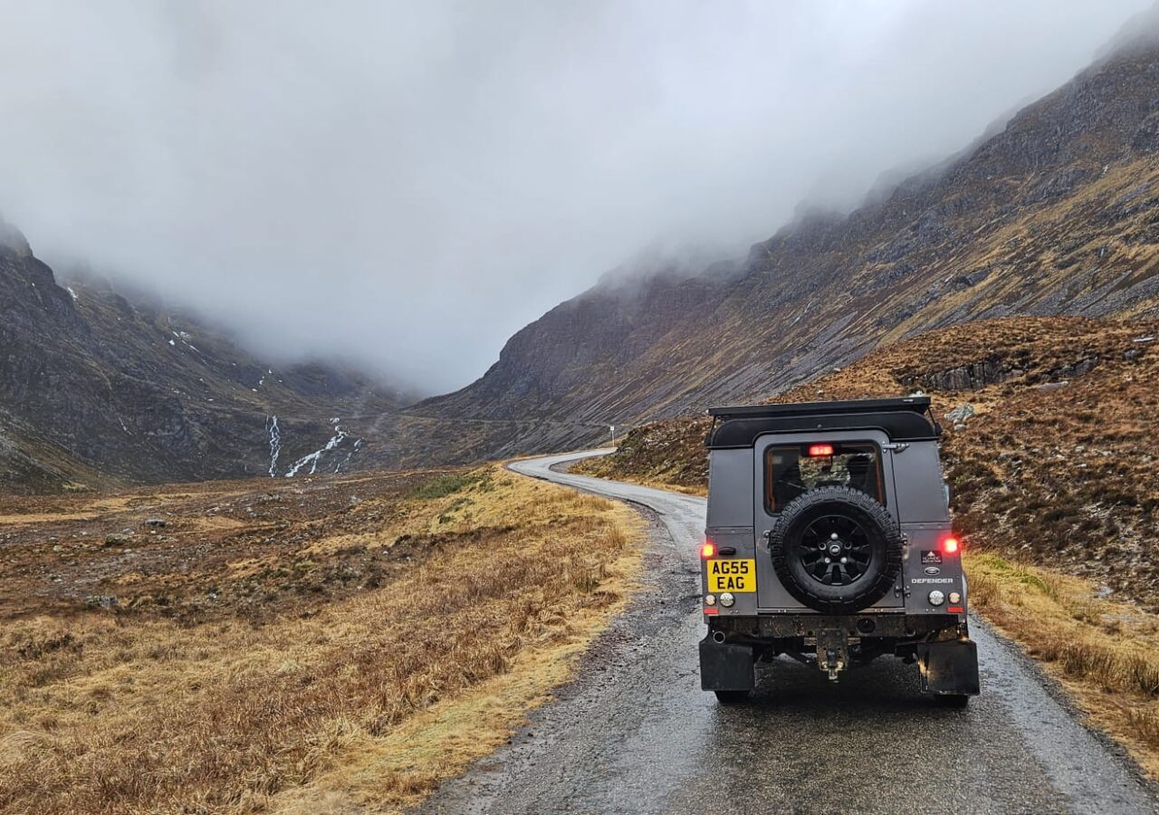Defender driving in Glencoe