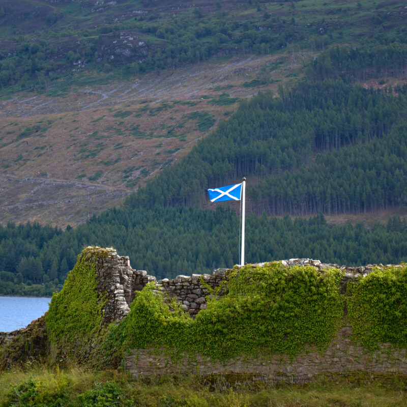 Scottish Flag on Castle Ruins