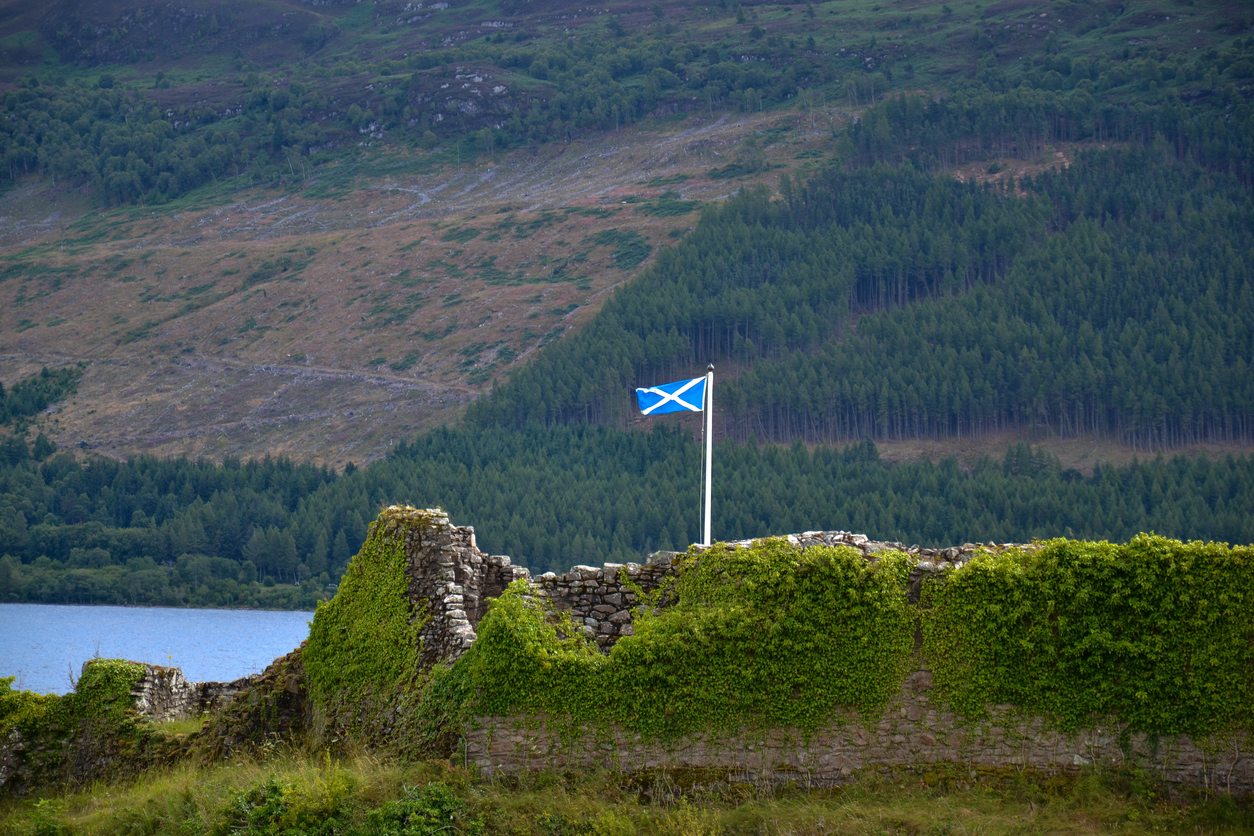 Scottish Flag on Castle Ruins