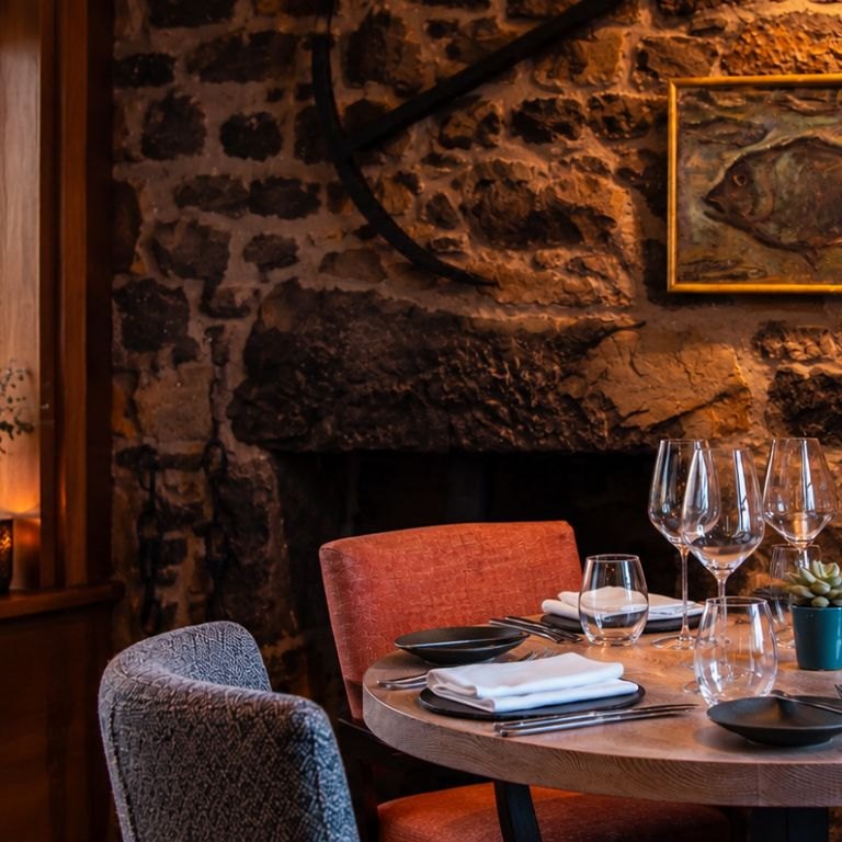 Table set for dinner at The Three Chimneys on the Isle of Skye